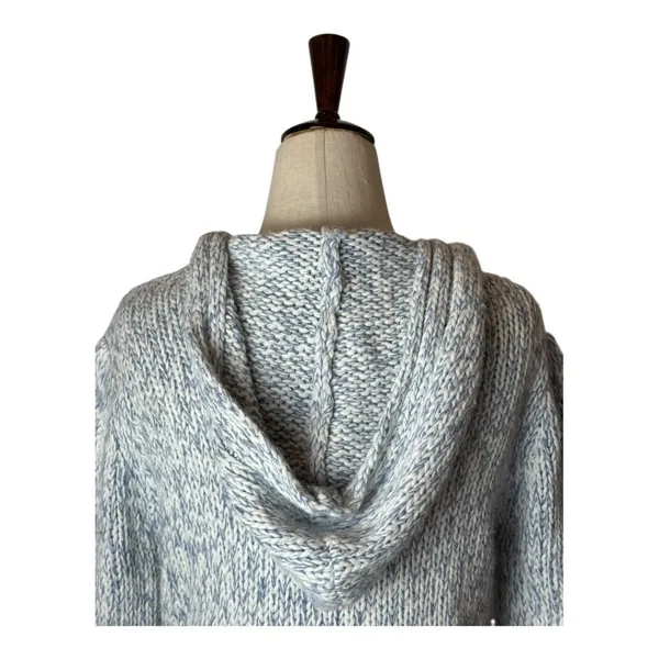 By Next Era Sweater Women Medium Blue White Cable Knit Hooded Pullover‎ Tassel - Image 4