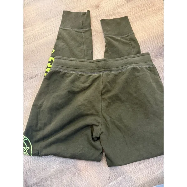 PINK Victoria's Secret Olive Green & Neon‎ Lime Spellout Joggers - Size S - Image 4