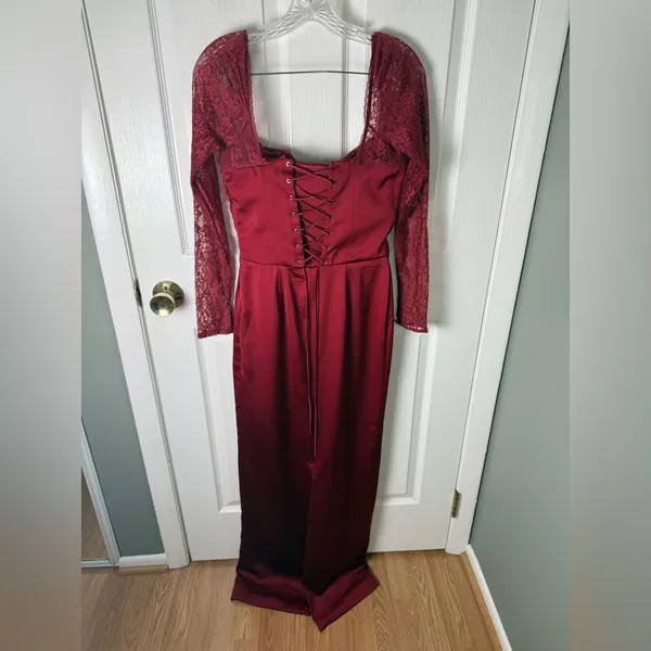 House of CB PERDI Berry Satin Maxi Dress With Corset M PLUS CUP - Image 12