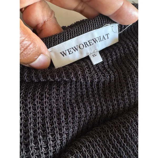 WeWoreWhat‎ Black Open Knit Crochet Midi Skirt Cover Up XL Tassel Drawstring - Image 4