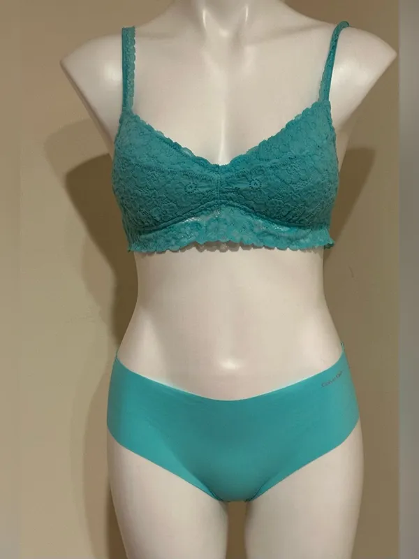 AERIE Turquoise Blue Floral Lace Padded Bralette Adjustable Straps Sz M - Image 5