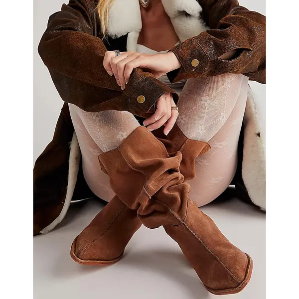 Free People Western Sway Low Slouch Tan Suede Leather Pull On Boot EU 38 US 8 - Image 12