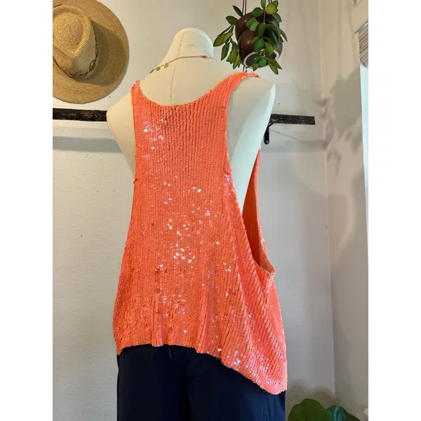 Joe's Jeans Pink Mermaid Slouchy Sequin Beaded Tank Top Size Medium Some Wear - Image 6