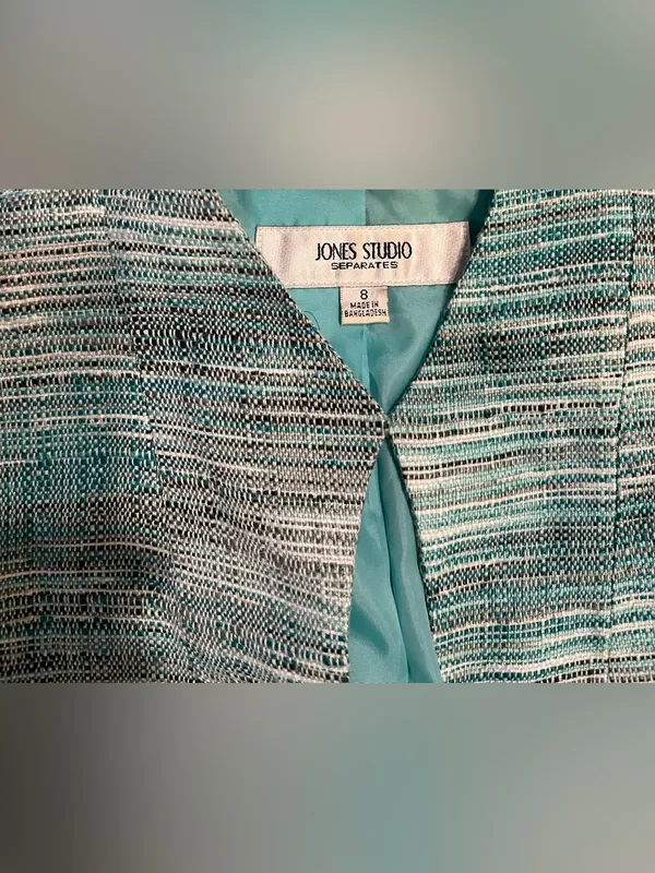 Jones studioTeal‎ and Cream Textured Bouclé Blazer Blue Size 8 - Image 2
