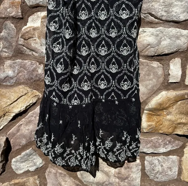 By Anthropologie Sheer Embroidered Mini Dress Black White Size Medium - Image 6