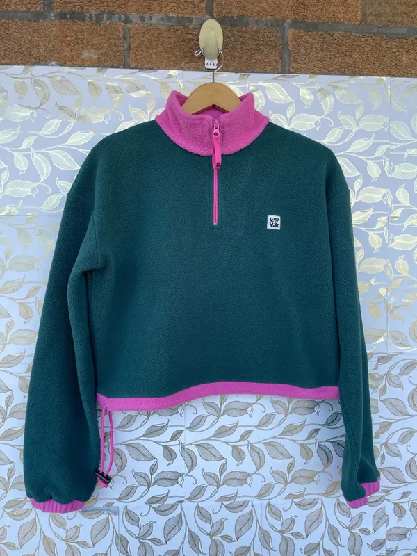 Lucy & Yak Blair Fleece Pullover Green Pink S Gorpcore Retro 90s Quarter Zip - Image 5