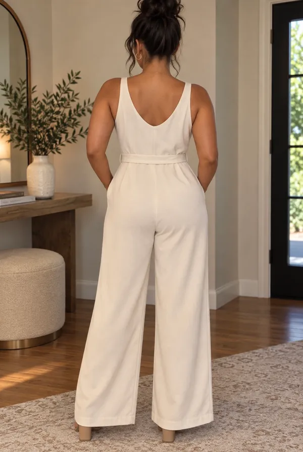 The Limited Cream V-Neck Wide-Leg Jumpsuit - Image 3