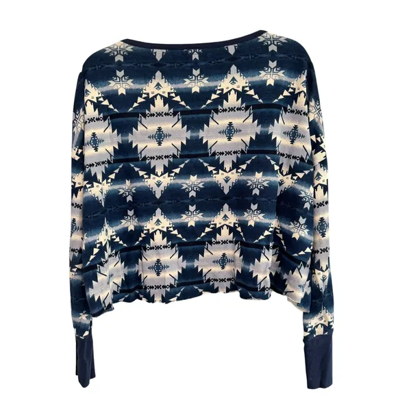 Denim & Supply Ralph Lauren Southwestern Geometric Print Cropped Top Blue M - Image 3