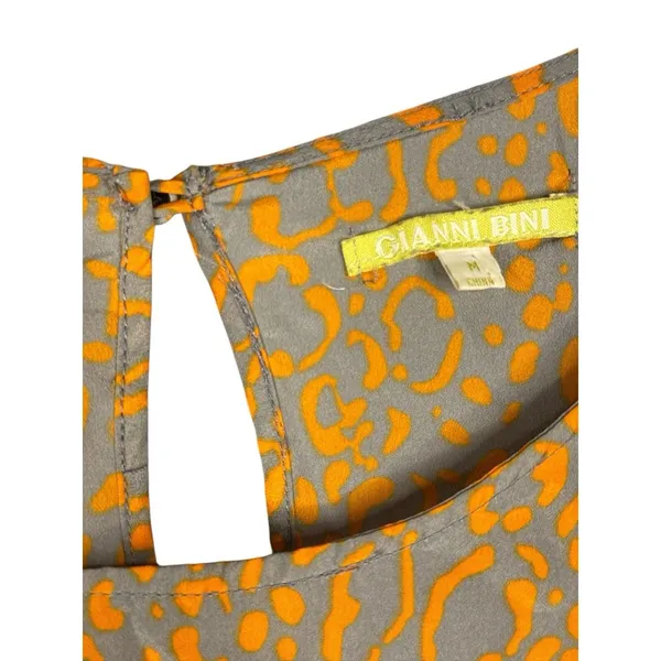 Gianni Bini Animal Print Ruffle Hem Mini Dress Orange Gray Long‎ Sleeve Medium - Image 4
