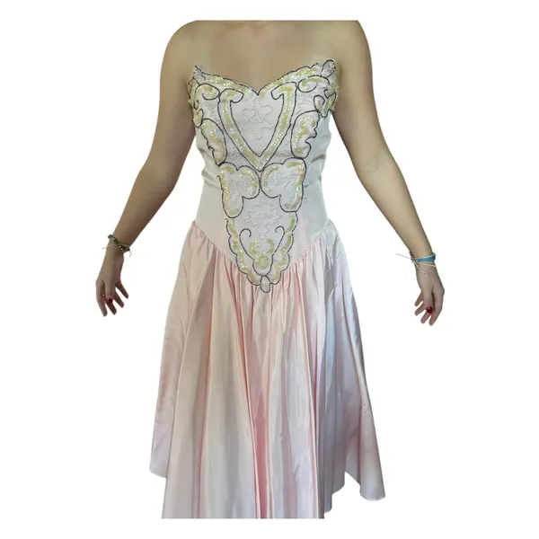 1980s ZUM ZUM Pink Strapless Beaded Sweetheart Prom Dress – ILGWU USA small - Image 15