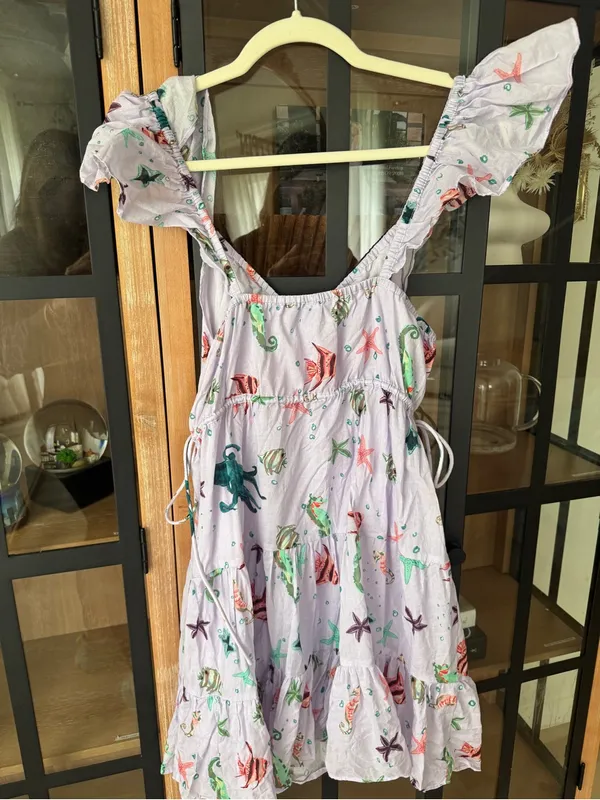 Hill House Lucia mini dress sea creatures lilac lavender coastal print ruffles - Image 5
