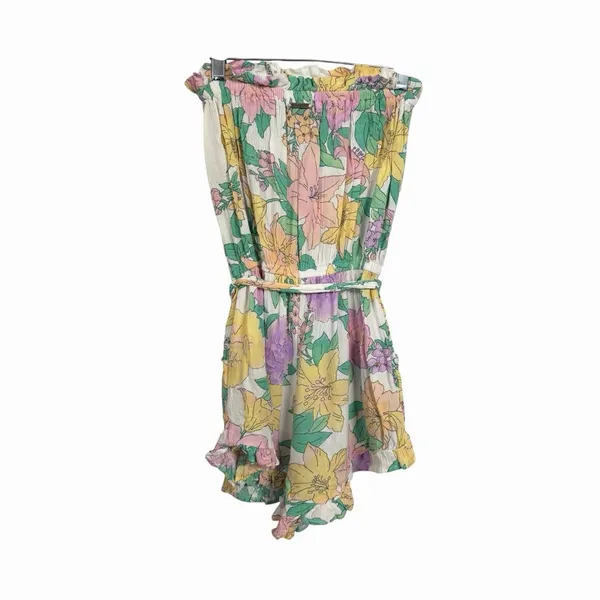 Billabong Womens Sz S Floral Romper Pockets Lightweight Ruffles Strapless Vaca - Image 5