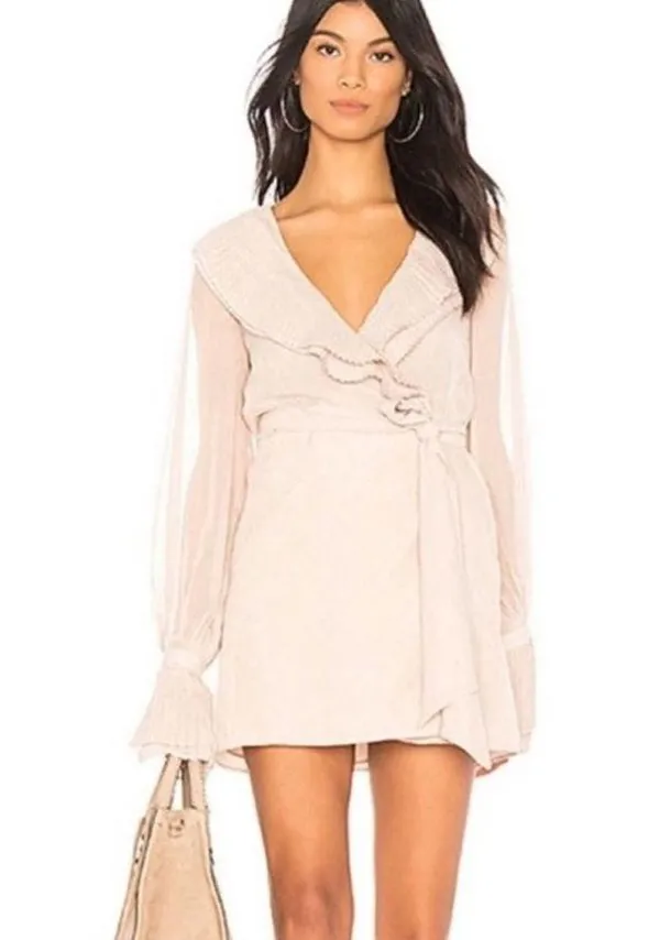 NWT Chrissy Teigen x Revolve Sands Ruffle Mini Wrap Dress, Blush/Ivory XS - Image 2