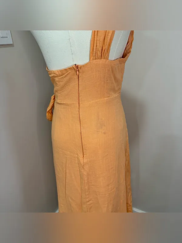 Hello Molly HOLDING ON MIDI DRESS ORANGE linen dress M here‎ comes the sun - Image 4