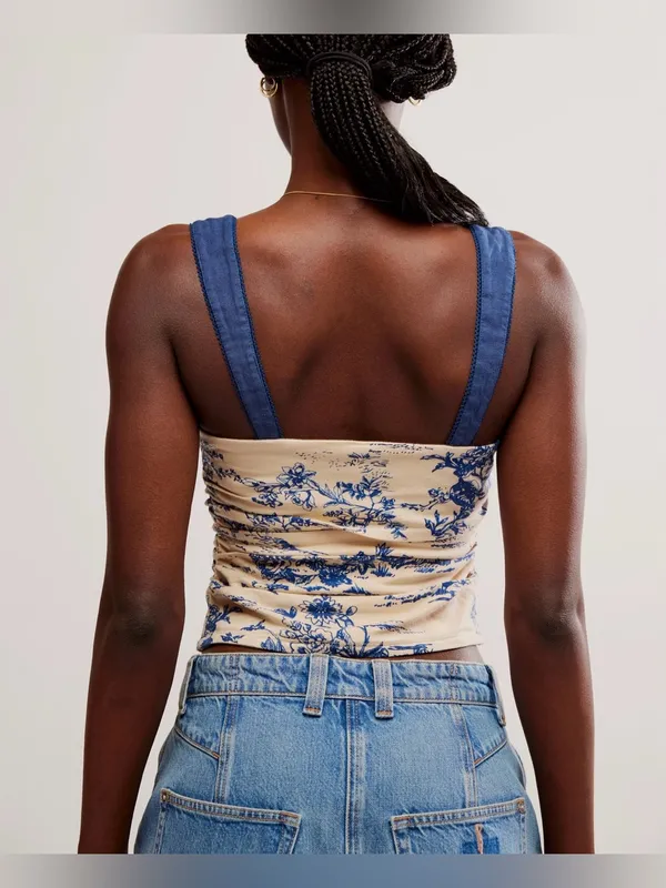 NWOT Free People 2 Tone Printed Tank - ivory blue combo - medium - Image 7