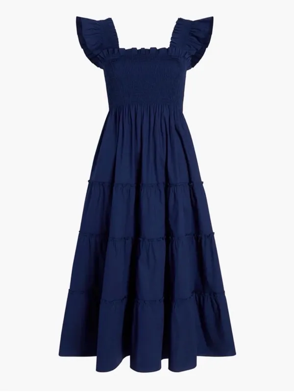 Hill House Ellie Nap Tiered Ruffle Midi Dress Navy Blue Size Medium - Image 4