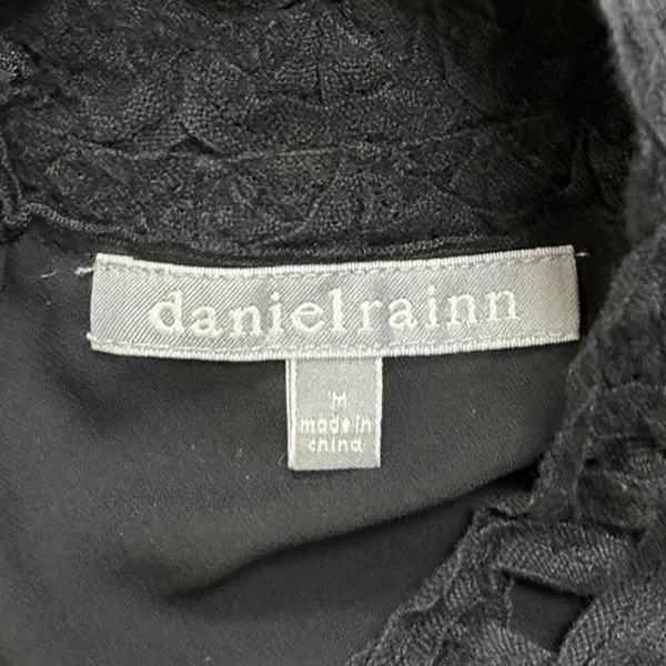 Anthropologie Daniel Rainn Black Boho Lace Long Sleeve Mock Neck Blouse Top Sz M - Image 5