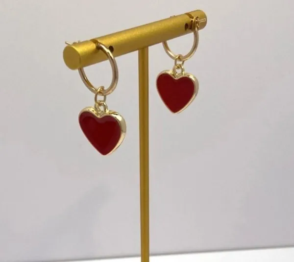 18K Gold Plated Red Heart Dangle Drop Earrings for Women - Image 4