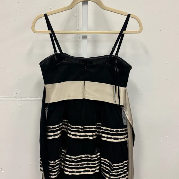 Y2K BCBGMaxAzria Silk Strapeless‎ Mini Tiered Babydoll Dress with Tie Black Sz 6 - Image 7