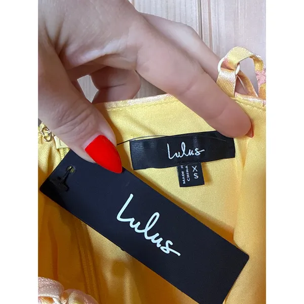 NWT Lulus Meet for Tea Yellow Jacquard Bustier Midi Dress With Pocket Wedding XS - Image 8