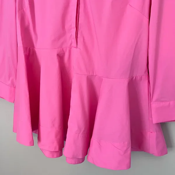 English Factory Peplum Waist Asymmetric Collared Blouse Pink M - Image 3
