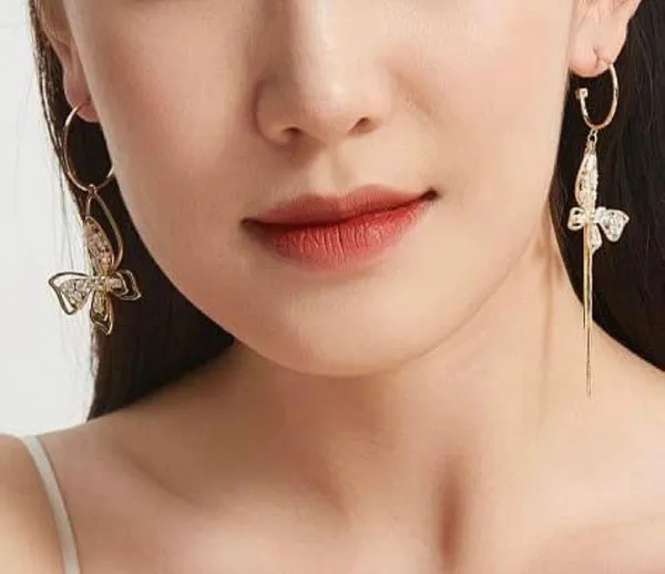 Crystal Butterfly Tassel Dangle Drop Earrings for Women - Image 5