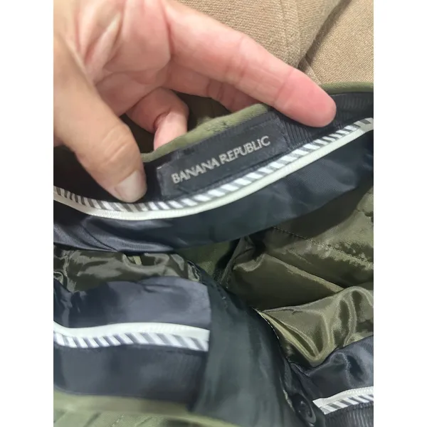 Banana Republic Logan Fit Trousers Olive Green Gold Button Straight Leg Size 16 - Image 5