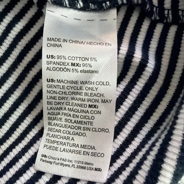 Chico's 2 Womens Large dark Navy Blue Stripe Ribbed Henley shirt cottagecore - Image 7