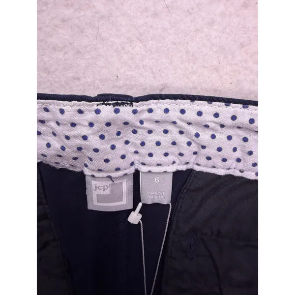 JCP Bermuda Shorts Women 6 Navy Blue Chino Polka Dot Waistband Casual - Image 2