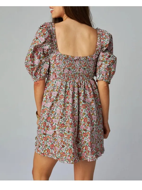 Buddy Love Poppy Puff Sleeve Mini Dress Windsor Women’s Small Pink Floral Ruffle - Image 4