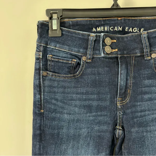 American Eagle Mid Rise Next Level Stretch Double Button Dark Wash Denim Flare 2 - Image 3