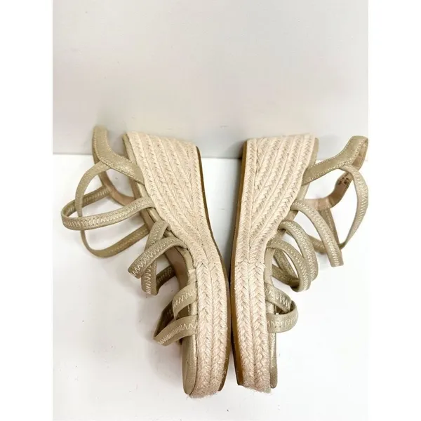 Pelle Moda Gold Metallic Strappy Espadrille Wedge Summer Sandals‎ 6.5M - Image 7
