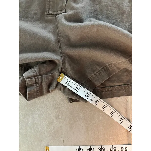Lands End Jumpsuit Womens 8‎ Brown Linen 3" Shorts Utility Long Sleeve Romper - Image 6