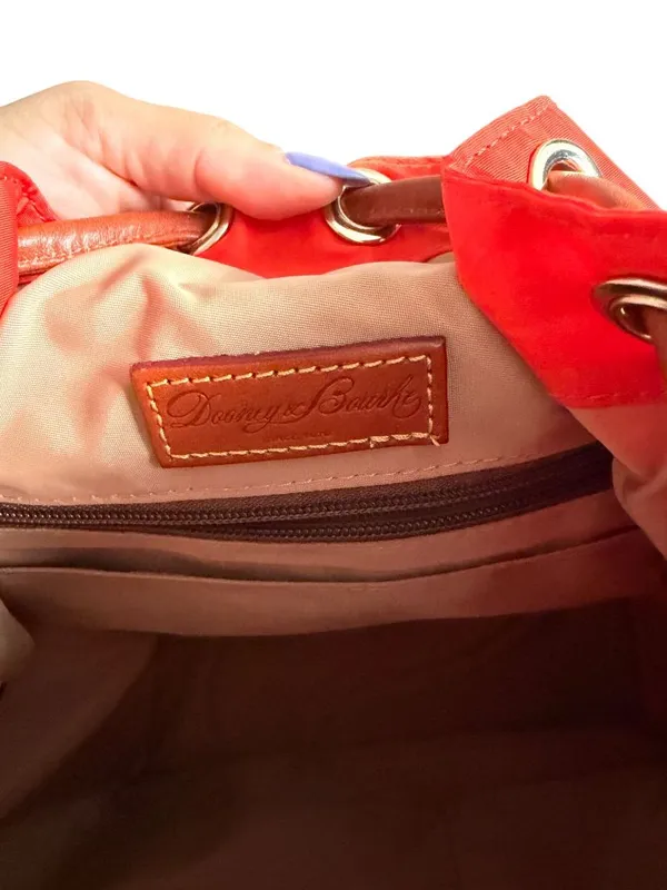 DOONEY & BOURKE Orange Brown Nylon Leather Drawstring Backpack - Image 5
