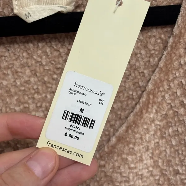NEW Francesca’s Harper Heritage Chenille Knit Crop V-Neck Tan Sweater - Size M - Image 5