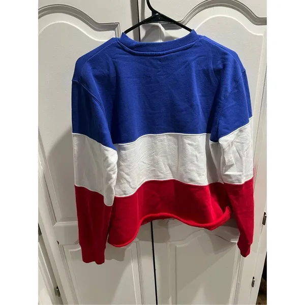 CHAMPION KANSAS JAYHAWKS BLUE BLOCKED LONG SLEEVE CREW SWEATSHIRT cropped Small - Image 2