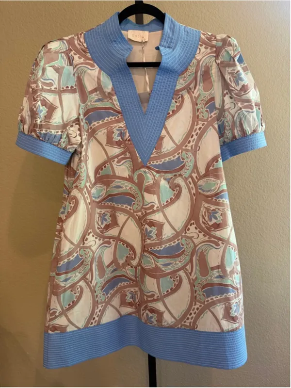 Entro Pattern Print Band Contrast Mini Dress in Mocha Multi Size S - Image 2