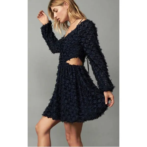 Current Air Textured Fit Flare Cutout Cocktail Party Navy Blue Dress XS NEW NWT - Image 3