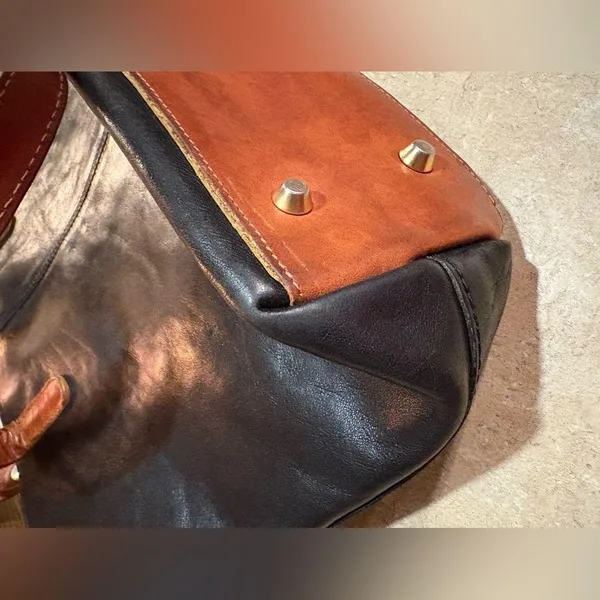 Valentina Black and Brown Shoulder Bag with Leather Handles - Image 9