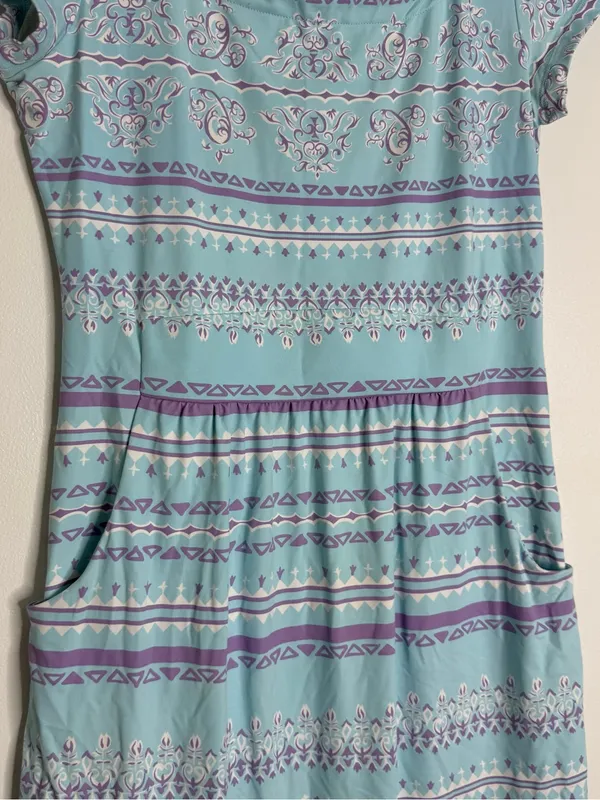 J.McLaughlin Blue Purple Print Cap Sleeve Pocket Dress Size XS - Image 3