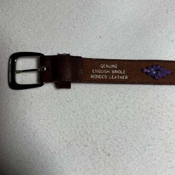 Vintage Genuine English Bridle Bonded Leather Belt Brown Floral Cutout Size‎ M - Image 5