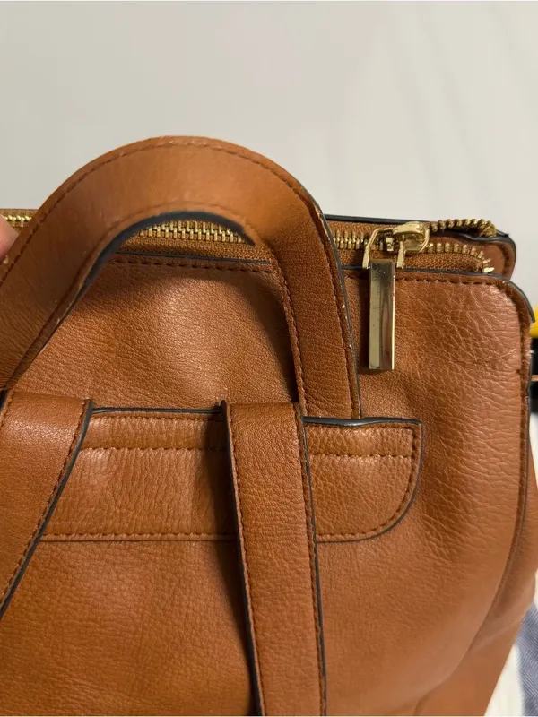 Dune London Tan Leather Backpack with Front Pocket - Image 6
