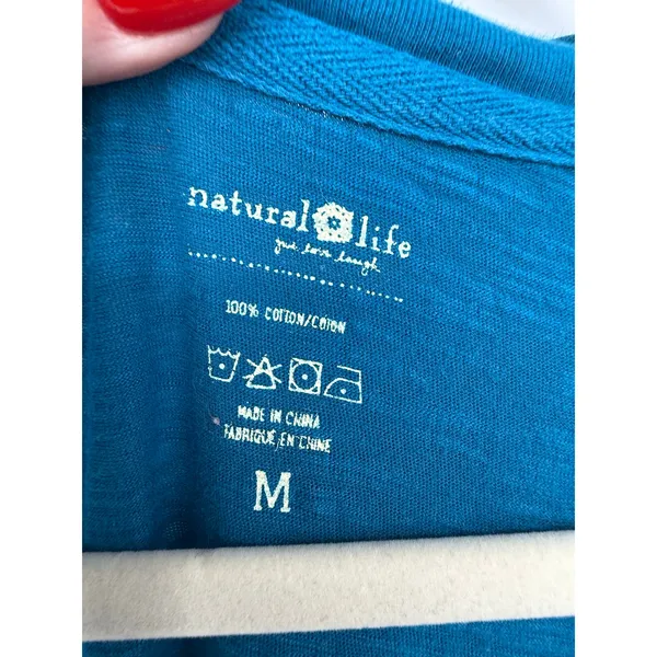Natural Life Charlie Cotton Jumpsuit Teal Blue Deep V Pocket Romper Size M - Image 4
