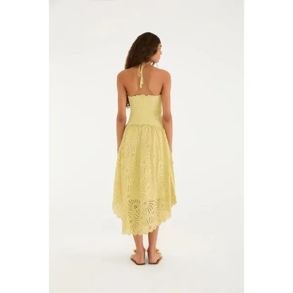 NWOT Farm Rio Embroidered Eyelet A-Line Asymmetry Beads Midi Dress Size L Cotton - Image 2