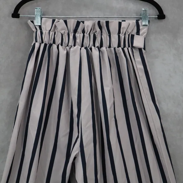 Blue Stripe‎ Belted Wide Leg Boho Pull On Straight Leg Trousers Pant S Small - Image 6