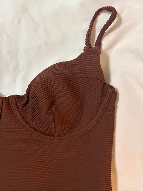 Billabong Chocolate Brown Ribbed One-Piece Swimsuit - Image 2
