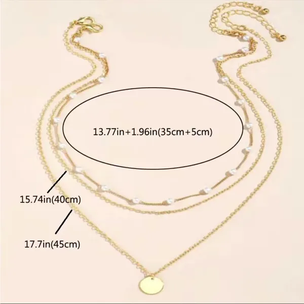 New Elegant Crystal Faux Pearl Pendant Necklace Layered Pearl Chain-Golden - Image 4