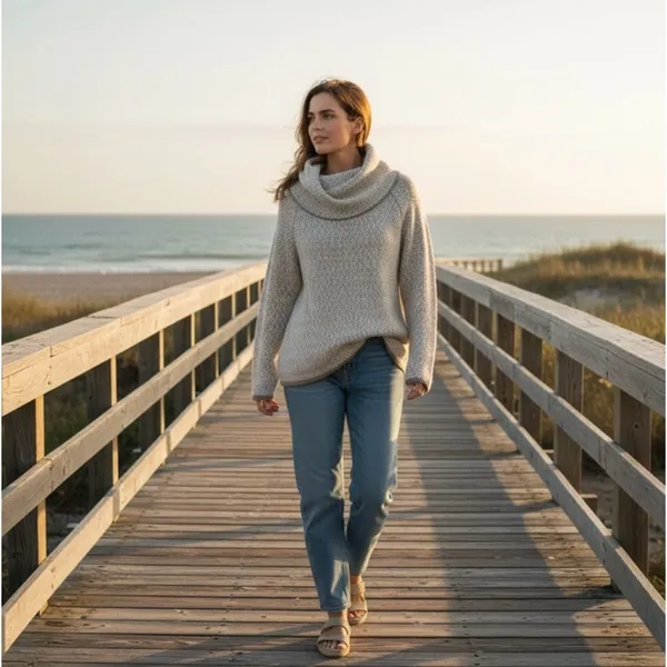 TOMMY BAHAMA Wool Blend Cowl Neck Sweater‎ Coastal Geometric Raglan Knit Small - Image 4