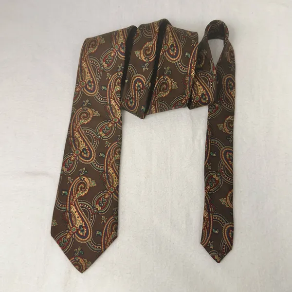 Land's End Handmade Tie Silk Necktie Mens Brown Paisley Classic Office Cravat - Image 3