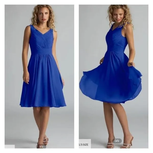AZAZIE GRACE Royal Blue A-Line‎ Pleated Chiffon Dress Size 6 Bridesmaid Wedding - Image 4